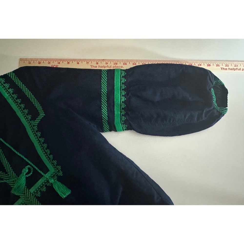 J.Crew Embroidered Boho Peasant Tassel Top Sz 8 Linen Cotton Navy Blue Green - Picture 8 of 12